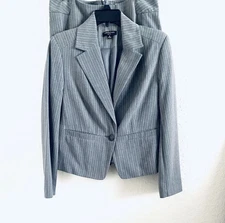 VTG Rafaella Studio Suit 2 Piece Skirt Set Gray Stripe Lined Women 8P Career 90s