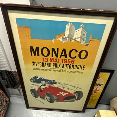 J. Ramel Monaco 13 Mai 1956 XIVe Grand Prix Framed Vintage Large Poster