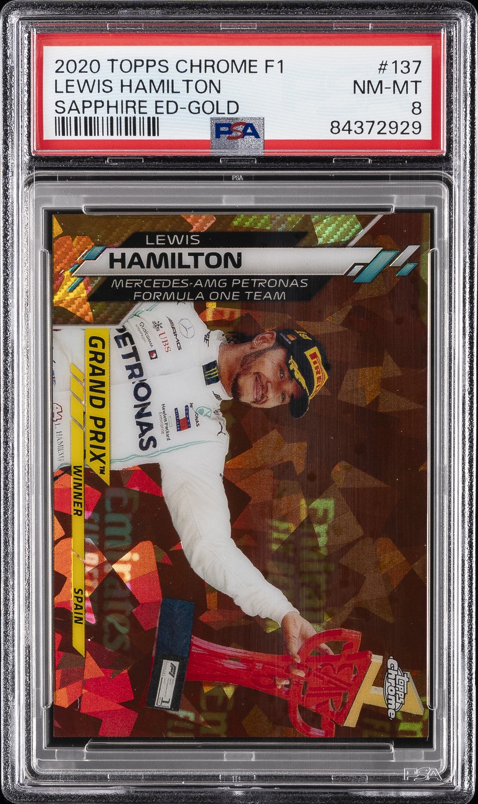 2020 TOPPS CHROME FORMULA 1 SAPPHIRE EDITION GOLD #137 LEWIS HAMILTON 4/50 PSA 8 view 1