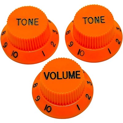 AxLabs Strat-Style Knob Kit (2T/1V), Orange w/ Black Font