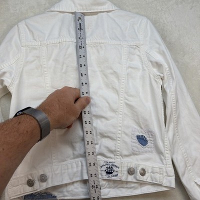 Polo Ralph Lauren White Denim Jacket Trucker Womens XS Patchwork