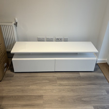 White Contemporary TV Stand with 2 Drawers, Open Shelf, Wood Composite, Matte