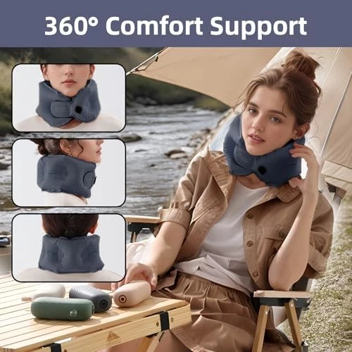 Inflatable Neck Pillow for Long Flights - Compact & Comfortable Blue Travel Pillow