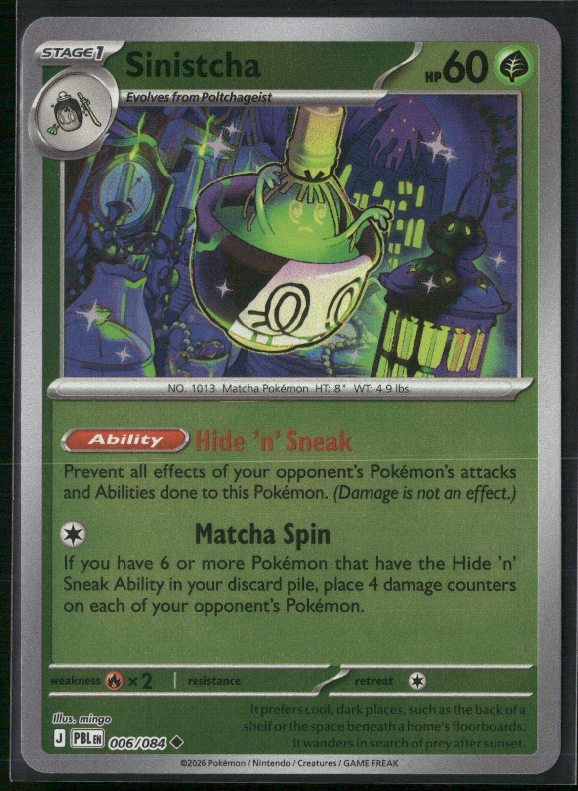 Pokemon Pitch Black Sinistcha 006/084 Reverse Holo