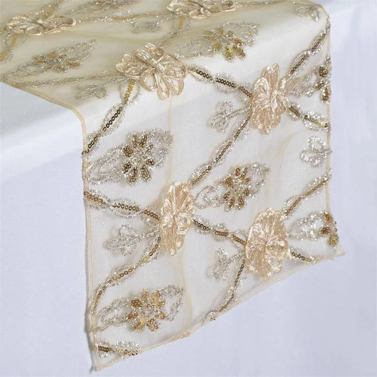 Camino De Mesa Hecho A Mano Con Cuentas Y Mariposas - Diseño En Plata Y Oro, 13x36 Pulgadas, Para Comedor O Salón