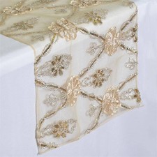 Champagne FLOWERS LACE 14"x108" TABLE RUNNER Sparkly Wedding Party Catering SALE