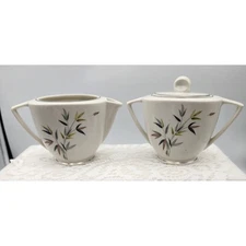 Noritake Cream Bamboo Floral Sugar Bowl with Lid and Creamer Set
