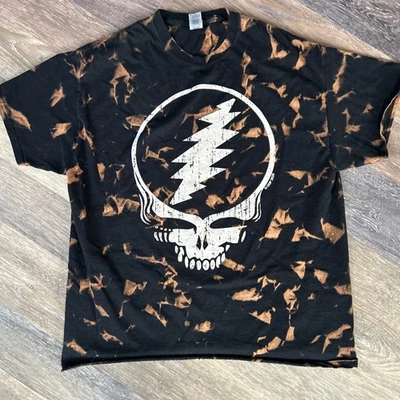 Grateful Dead T-Shirt Distressed Stealie Logo Black Crinkle Tie Dye Tee XL - Image 1 of 4