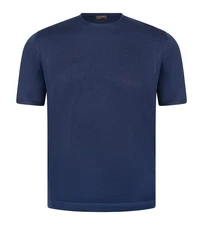 STILE LATINO luxury t-shirt wool silk EU 54 US 44 navy blue tailored fit