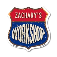 Zachary's Workshop Shield Shaped Sign Weather Resistant Crafted in the USA