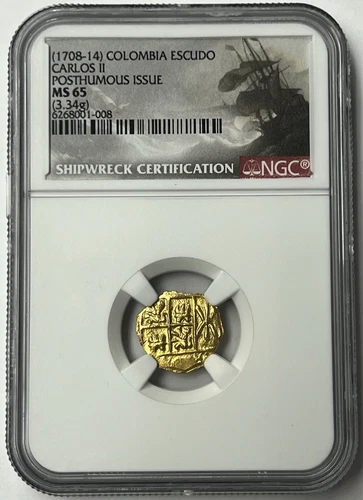 (1708-14) COLOMBIA ESCUDO CARLOS II NGC MS65 FINEST KNOWN 1715 FLEET SHIPWRECK