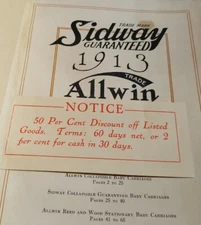 Rare Sidway Allwin, Mercantile Co. 1913 Catalog, Baby Carriage Stroller Vehicles