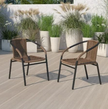 Brown Outdoor Rattan Chair Patio Wicker Set Garden Furniture Seat Stackable 2