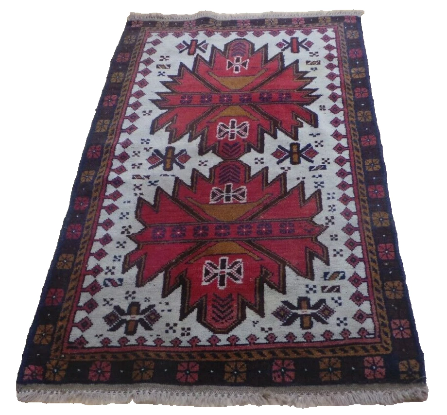 Turkish CARPET RUG HAND MADE Oriental Wool Vintage 4ft 10" x 2ft 11" Bedside