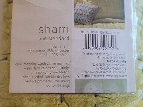 2005 Target Global Home Green Quilted Standard Pillow Sham - 20" x 26" - New NIP - Picture 4 of 4