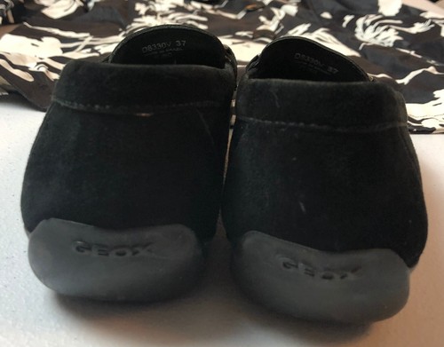 Geox Respira Black Suede Loafers U.S. Sz 7 Slip On Silver Hardware - Picture 7 of 12