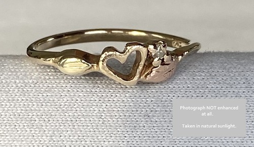 Size 7 ๐ BLACK HILLS GOLD Heart Ring 10k & 12k Solid Gold 1 NATURAL DIAMOND