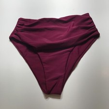 Zaful Swim Bikini Bottom Womens SIze 4 Maroon High Waisted Stretch Tummy Control