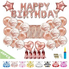 48 Pcs Happy Birthday Balloons Banner Rose Gold Foil Decorations Party Supplies