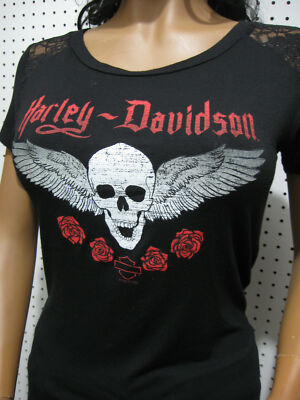 Small nwt Woman's HARLEY DAVIDSON *HD Edge of Glory* Lace Shoulder Top Shirt