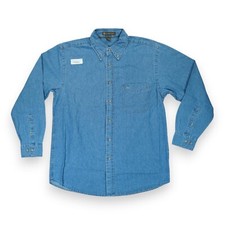 NWT Harriton Denim Button Down Shirt Men Medium Blue Pocket Long Sleeve