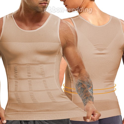 T-shirt canottiera canottiera da uomo body shaper pancia dimagrante circonferenza petto - Foto 11 di 32