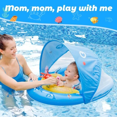 Flotador De Natación Para Bebé Con Toldo UPF50+ | Inflable Con Pistola De Agua, Antideslizante, Seguro, Para Niños De 6 A 48 Meses, Fácil De Transportar