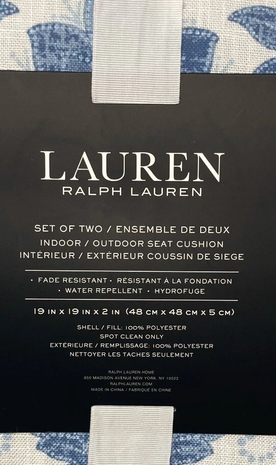Ralph Lauren 2 Cojines de Asiento Interior Exterior 19x19x2 Azul Blanco Jacobeo Floral Foto 4 de 4