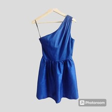 Alfred Sung Dress 10 Blue One Shoulder Cocktail Lined Pockets Flare Babydoll