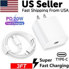 20W PD USB-C Adapter Fast Wall Charger Cable for iphone 14 13 12 11 Pro Max XS T