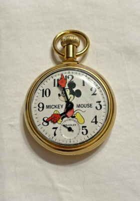 Vintage 1970\'s Bradley Mickey Mouse Wind up Pocket Watch WORKS Complete W Chain Vintage 70s Bradley Mickey Mouse Wind up Pocket Watch - Etsy main image 2