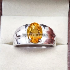 Citrine Oval Cut Gemstone With 925 Sterling Silver Ring For Men's #A993