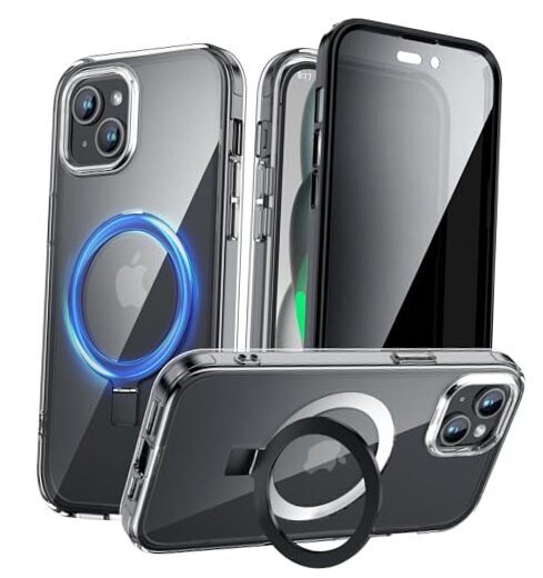 Privacy Case for with Magnetic Invisible Stand [120° Foldable iPhone 15 Black