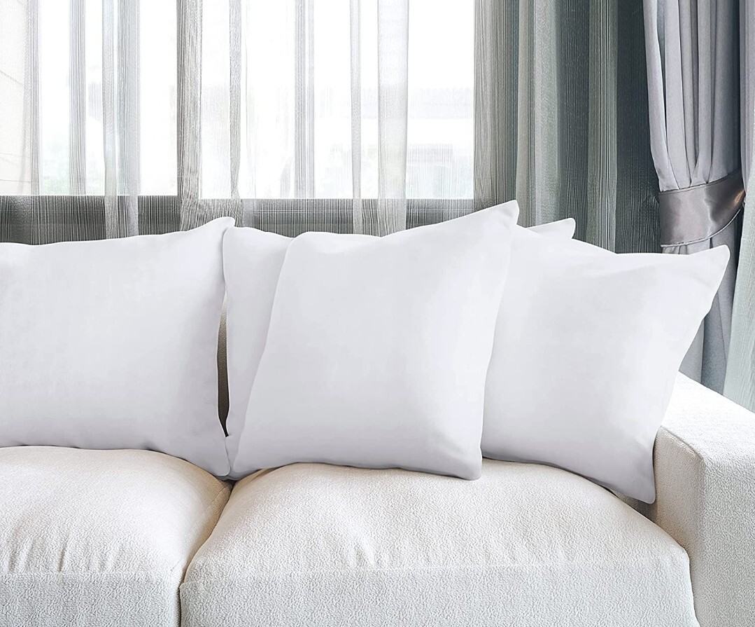 Throw Pillows (Set of 4, White), 18 x 18 Inches Pillows for Sofa, Bed and Couch