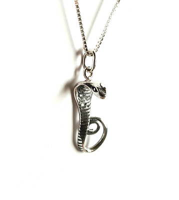 Sterling Silber Kobra Schlange Reptil Anhänger an 18'' Box Kette