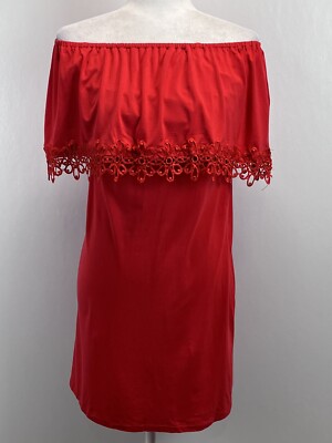 Chicos Off The Shoulder Dress Sz 0 US Small Red Vacation Short Lace Trim | eBay Chicos Off The Shoulder Dress Sz 0 US Small Red Vacation Short Lace Trim | eBay