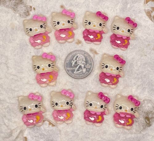 10pcs x 1 1/8" Resin Kitty Flatback Embellishment/Hello w/Fish for Bows SB424 - Picture 1 of 4