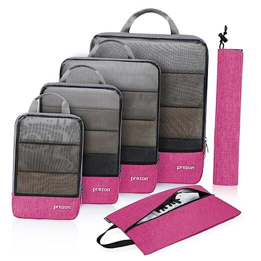Compression Packing Cubes with Travel Shoes Bag and Laundry Bag, 6 Pack - Pink-image