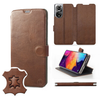Mobiwear Hülle für Huawei Honor Handys | Brown Echt Leder Leather Case Cover