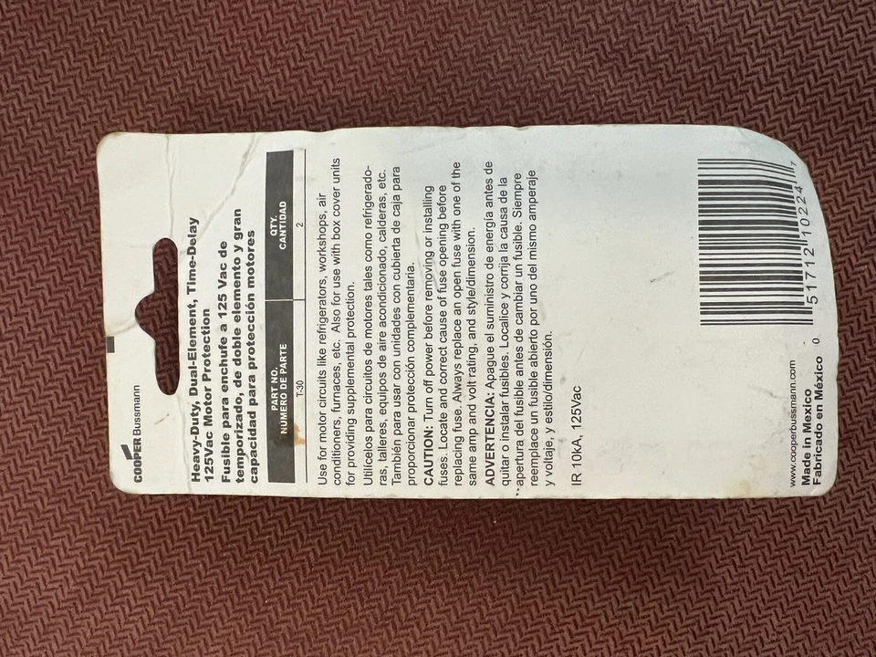 Fusibles de protección de motor de alta resistencia Cooper Bussmann 30A paquete de 2 (BP/T-30) FS  Foto 4 de 4
