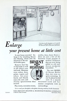 1930 Bryant Gas Heating Enlarge Your Home At Little Cost Vintage Print Ad EXC