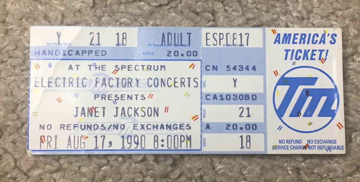 JANET JACKSON Concert Ticket Stub 8/17/1990 Spectrum Philadelphia