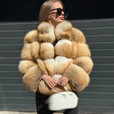 2025 Winter Women's Elegant Real Red Fox Fur Coat Jacket Warm Fluffy Fur Outwear