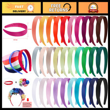 30 Satin Headbands for Girls  Women - 1 Inch DIY Craft Colored Plain Hairbands