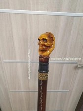 Skull handle hand carved wooden walking stick for men women cane gift X4