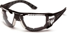 Impact Resistant Safety Glasses with Foam Padding, Black/Gray Frame, Clear Lens