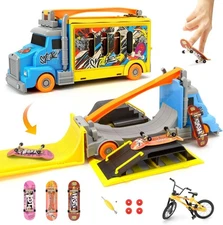 Finger Skateboard Park Set, 2-in-1 Transforming Truck Vehicle with 3 Fingerboard
