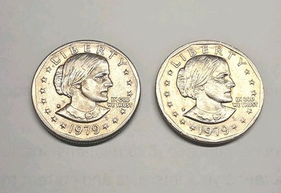 2 Beautiful shiney clear details 1979 (Rare D) Susan B. Anthony 1 Dollar Coins
