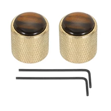 Guitar Bass Dome Knobs Amber Top 6mm Gold Metal Volume Tone Control 2Pcs