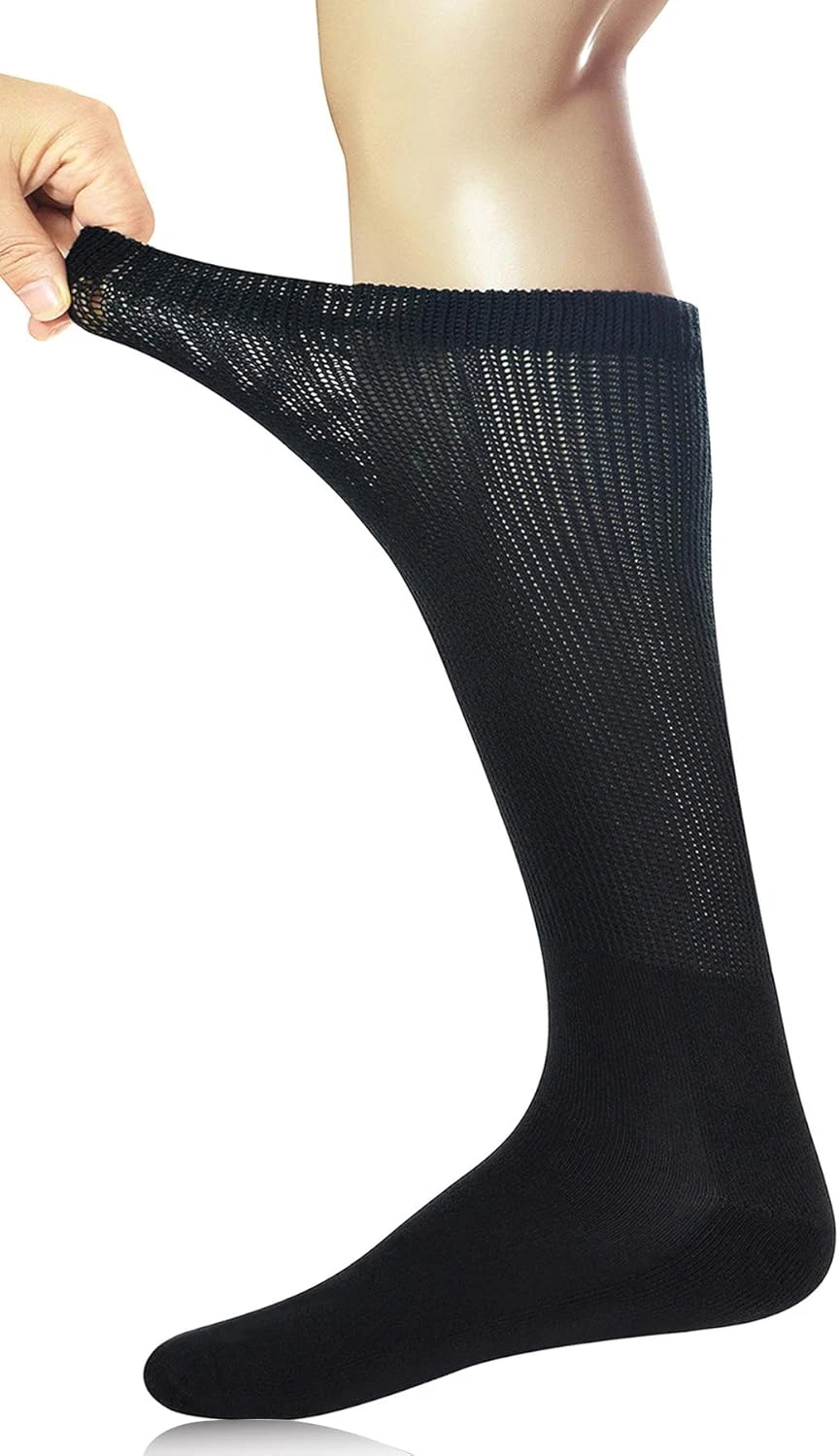 3 Pairs Mens Cotton Diabetic Knee High Seamless Socks,6-11